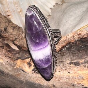 Banded Amethyst Chevron Natural Gemstone Handcrafted Ring